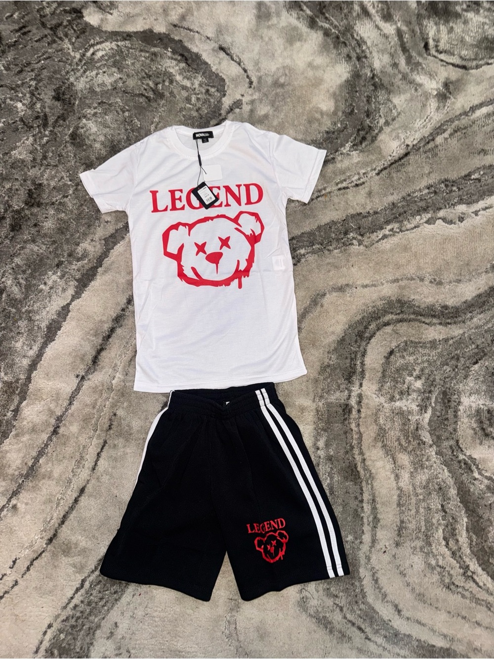 Fashion Nova White Tee & Black Shorts Set with Red Graphic